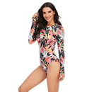 Women's Peach Fronds Long Sleeve Zip Swimwear Long Sleeve Swimwear Iconix 