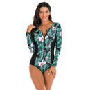 Women's Pink Flower Long Sleeve Zip Swimwear Long Sleeve Swimwear Iconix 