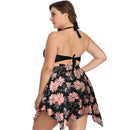 Women's Plus Size Black and Coral Flair Two-Piece Swimsuit plus size swimwear Iconix 