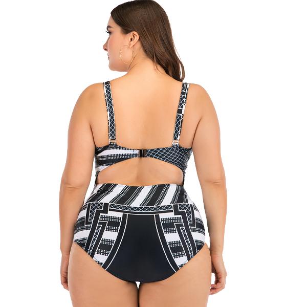 Women's Plus Size Black and Coral Flair Two-Piece Swimsuit