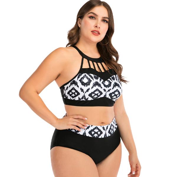 Women's Plus Size Black and White Multi-Print Bikini Plus Size Swimwear Iconix 