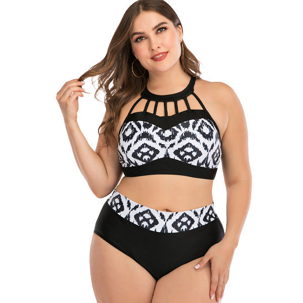 Women's Plus Size Black and White Multi-Print Bikini plus size swimwear Iconix 