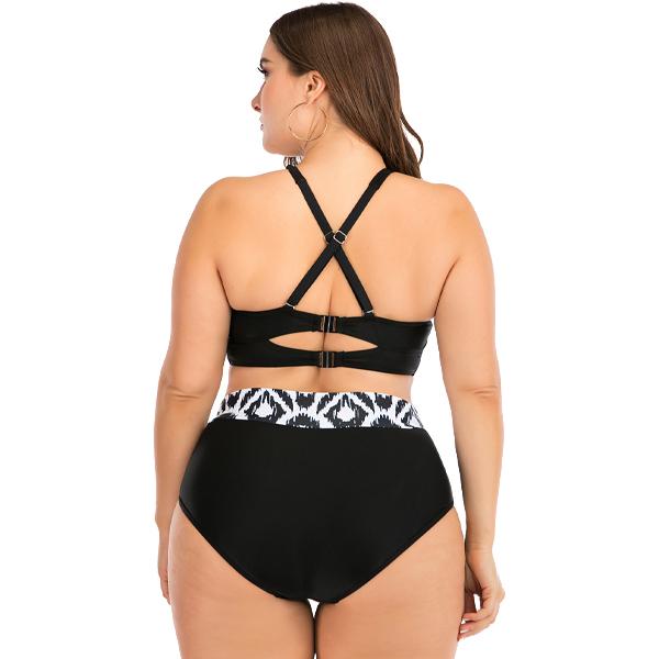 Women's Plus Size Black and White Multi-Print Bikini Plus Size Swimwear Iconix 