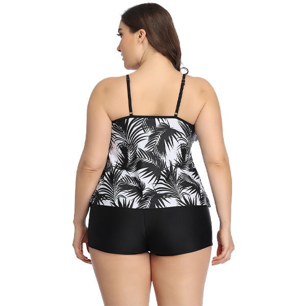 Women's Plus Size Black and White Tropic Boyleg Swimsuit plus size swimwear Iconix 