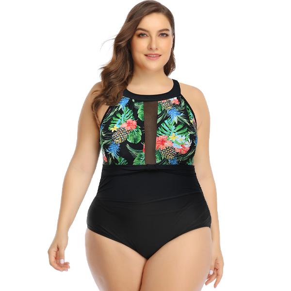 Women's Plus Size Black Fern One-Piece Swimwear Plus Size Swimwear Iconix 