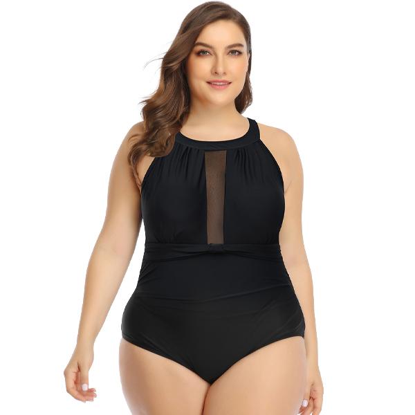 Women's Plus Size Black Mesh One-Piece Swimwear Plus Size Swimwear Iconix 