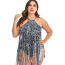Women's Plus Size Black Static Tassel One-Piece plus size swimwear Iconix 