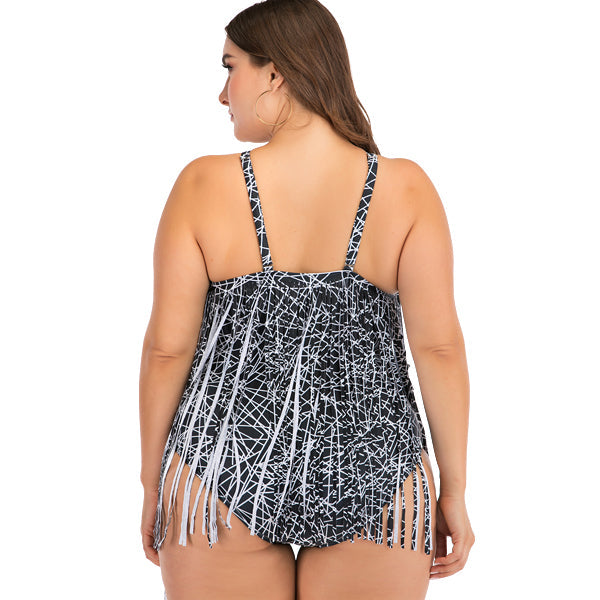 Women's Plus Size Black Static Tassel One-Piece plus size swimwear Iconix 