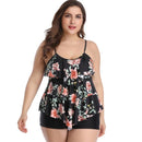 Women's Plus Size Black Tropical Frill Boyleg Bikini Plus Size Swimwear Iconix 