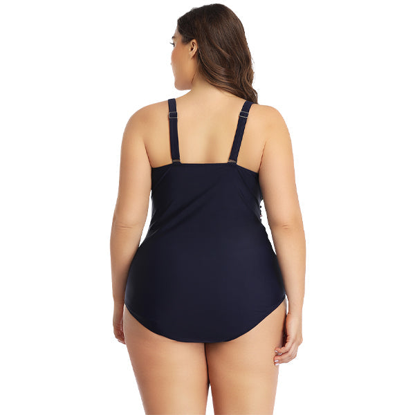 Women's Plus Size Blue Flamingo Frill Swimwear