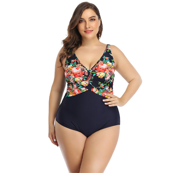 Women's Plus Size Black Tropical One-Piece Swimwear plus size swimwear Iconix 