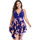 Women's Plus Size Blue and Coral Flair Two-Piece Swimsuit plus size swimwear Iconix 