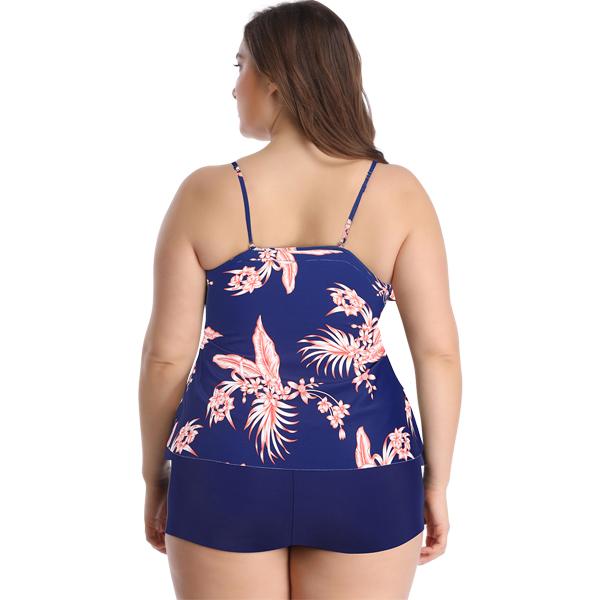 Women's Plus Size Blue and Coral Frill Boyleg Bikini Plus Size Swimwear Iconix 