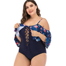 Women's Plus Size Blue Flamingo Frill Swimwear plus size swimwear Iconix 