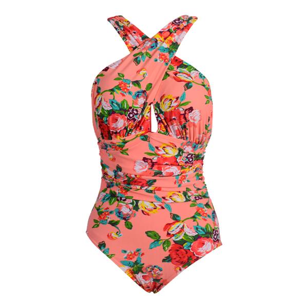 Women's Plus Size Crossover Coral Creation One-Piece Swimwear Plus Size Swimwear Iconix 