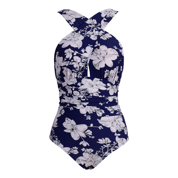 Women's Plus Size Crossover Lilac Floral One-Piece Swimwear plus size swimwear Iconix 
