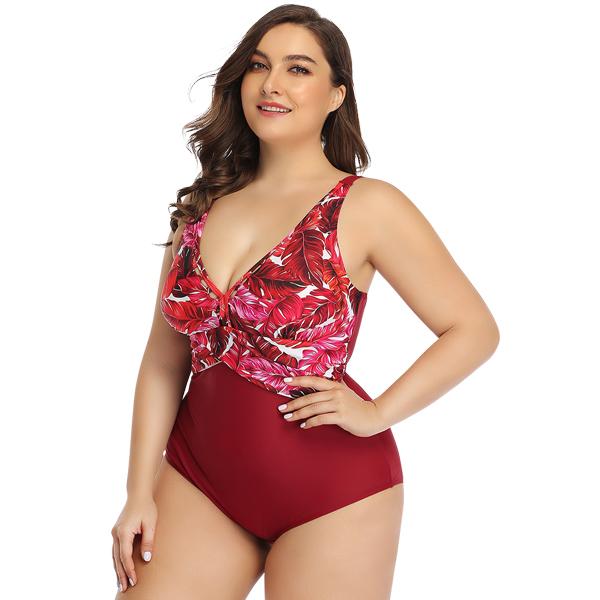 Women's Plus Size Red Tropical One-Piece Swimwear Plus Size Swimwear Iconix 