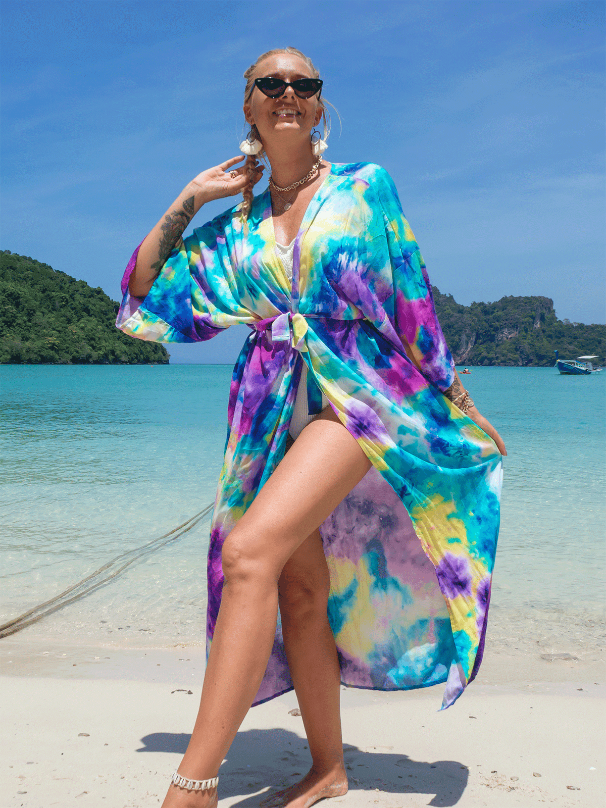 tie dye beach cover up dress Women's Tie-Dye Rainbow Cover-Up One size fits sizes PRINCESS STYLE MINI DRESS Cupshe For the Journey Color:Lilac*