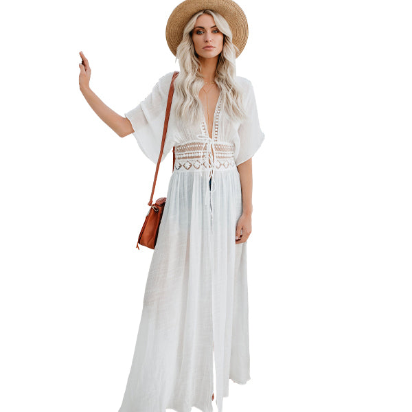 Women's White Beach Cover-up with Tie Detail beach cover-ups Iconix 