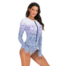 Women's White Leopard Long Sleeve Zip Swimwear Long Sleeve Swimwear Iconix 