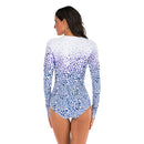 Women's White Leopard Long Sleeve Zip Swimwear Long Sleeve Swimwear Iconix 
