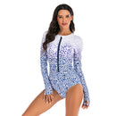 Women's White Leopard Long Sleeve Zip Swimwear Long Sleeve Swimwear Iconix 