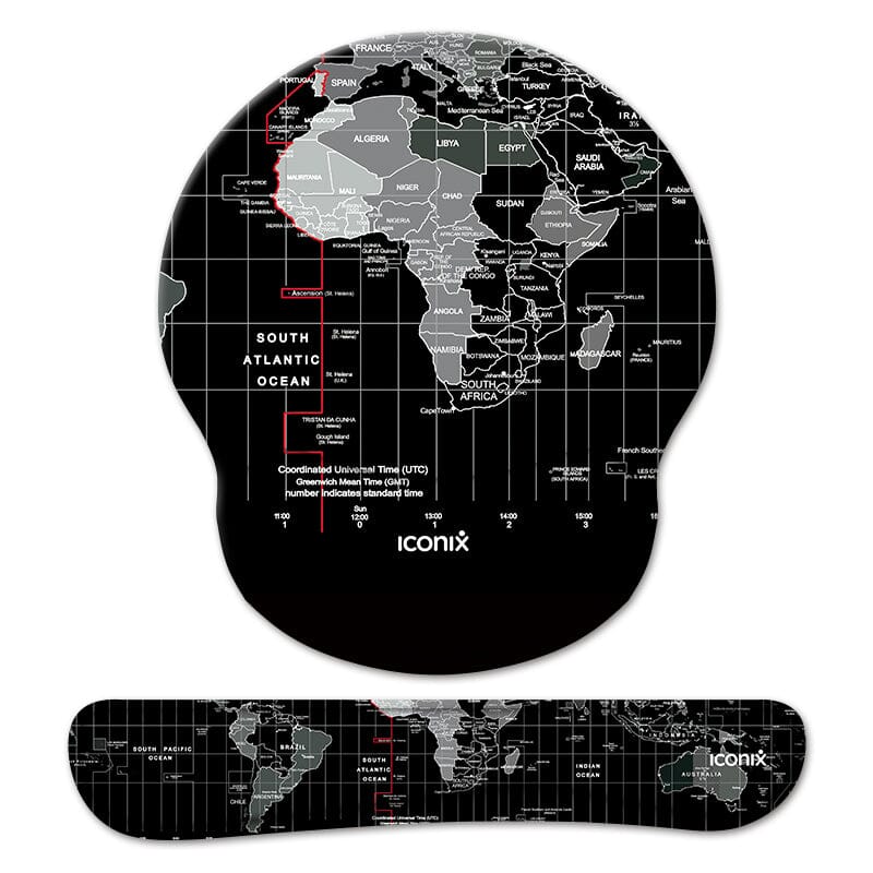 World Wide map Mouse Pad with Wrist Support and Keyboard Wrist Support Set Mouse Pads Iconix 
